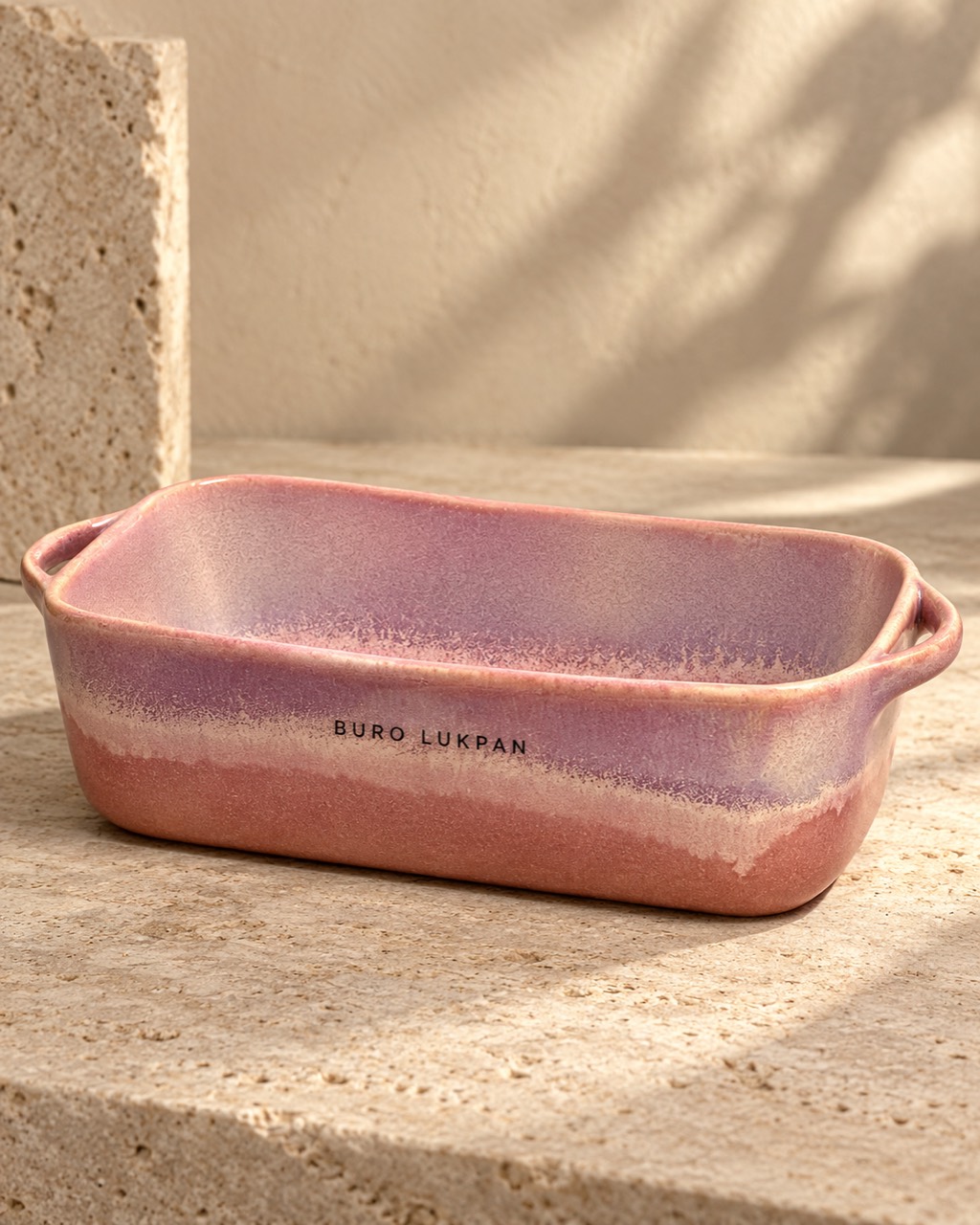 Pink ceramic baking dish: BURO LUKPAN product photograph